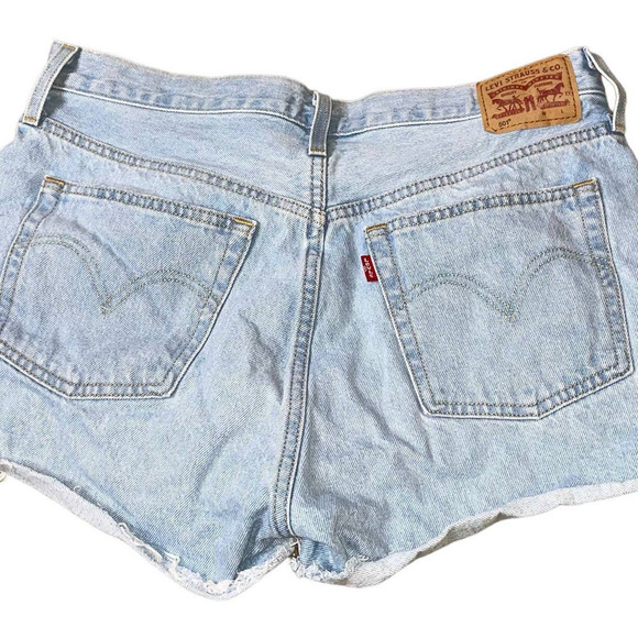 501 Jean shorts button fly cutoff denim 32" Light wash distressed - Picture 7 of 8